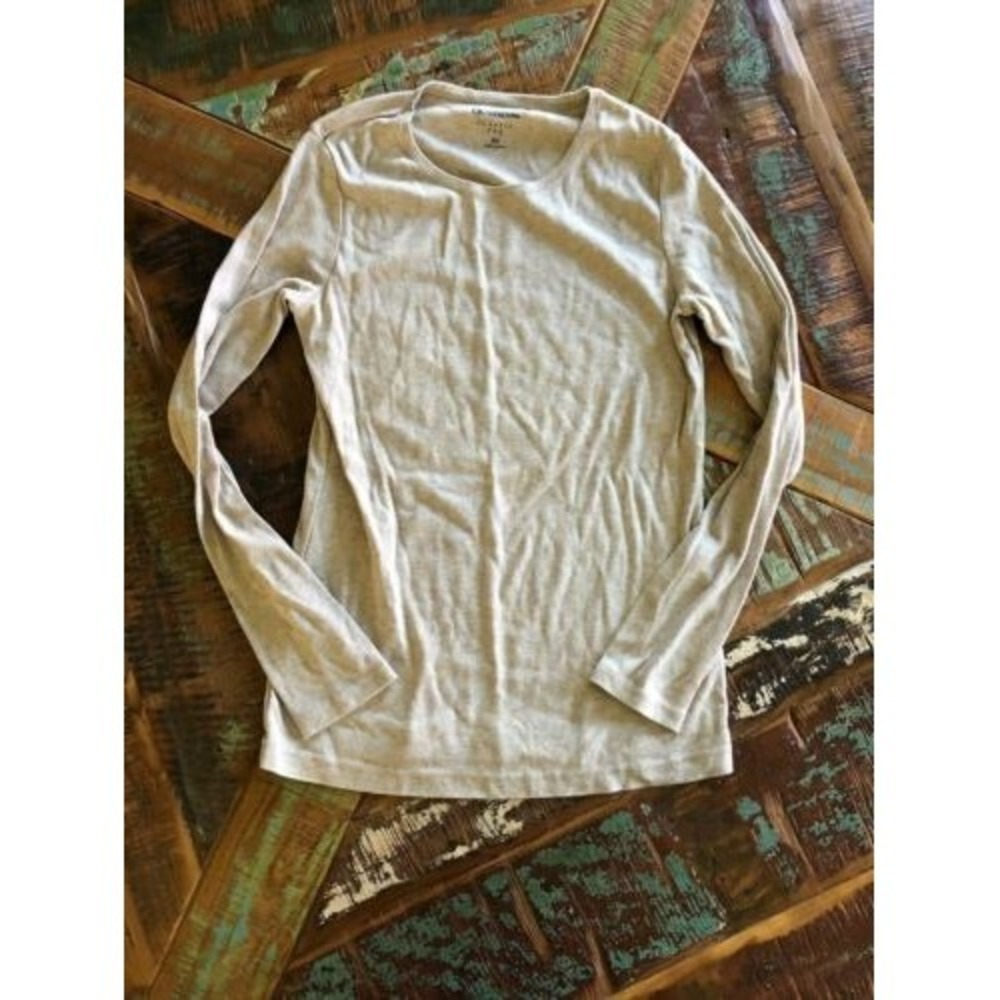 Womens Croft & Barrow Tan Long Sleeve Classic Tee Shirt Size XS